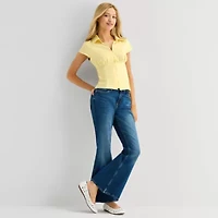 Arizona Womens Juniors Cap Short Sleeve Regular Fit Button-Down Shirt