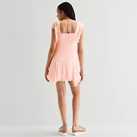 Arizona Womens Short Sleeve Juniors Floral Babydoll Dress