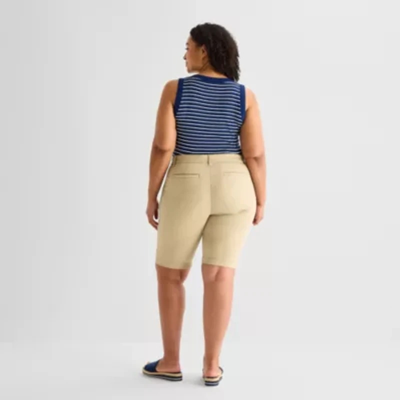 St. John's Bay Womens 11" Plus Easy-on + Easy-off Bermuda Short