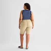 St. John's Bay Womens 11" Plus Easy-on + Easy-off Bermuda Short