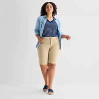 St. John's Bay Womens 11" Plus Easy-on + Easy-off Bermuda Short