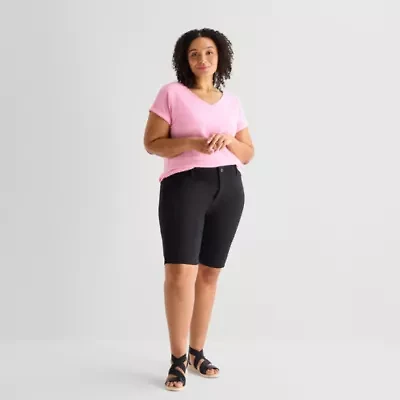 St. John's Bay Womens 11" Plus Easy-on + Easy-off Bermuda Short