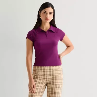 Worthington Womens Short Sleeve Rib Polo Shirt
