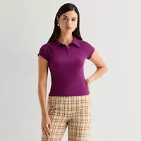 Worthington Womens Short Sleeve Rib Polo Shirt