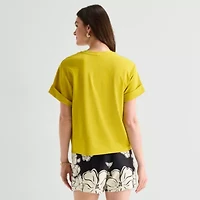 Worthington Womens Crew Neck Short Sleeve T-Shirt