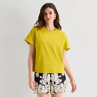 Worthington Womens Crew Neck Short Sleeve T-Shirt