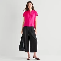 Worthington Womens Henley Neck Short Sleeve Blouse