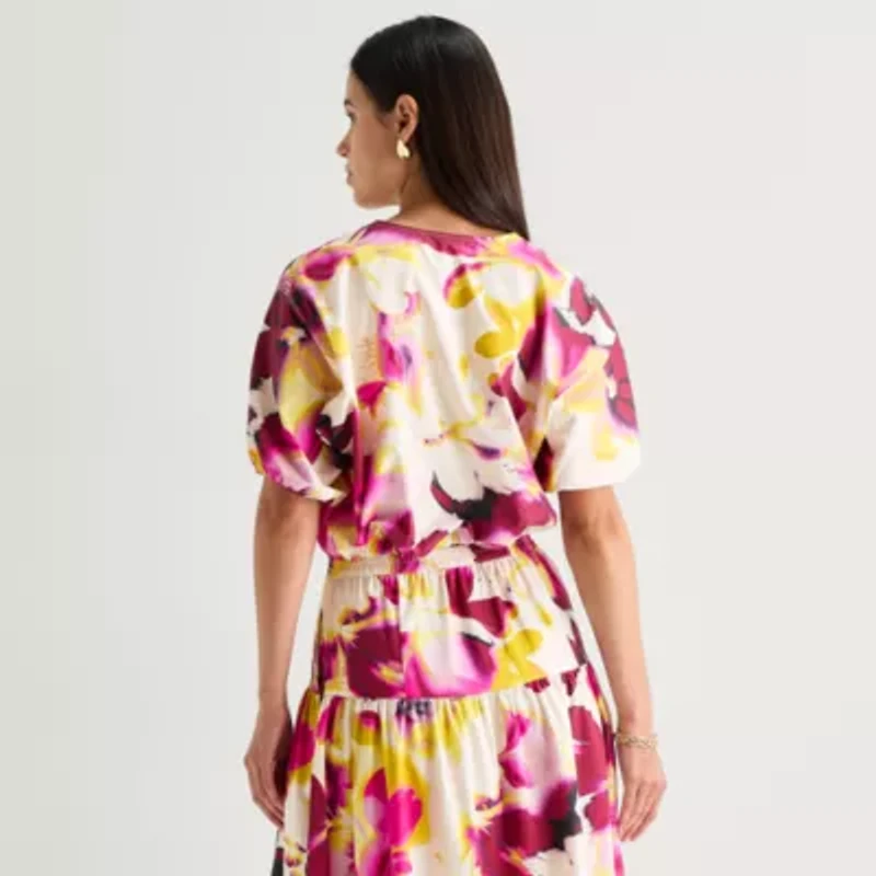 Worthington Womens V Neck Short Sleeve Blouse