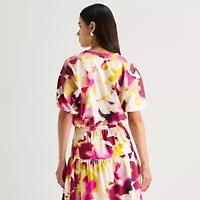 Worthington Womens V Neck Short Sleeve Blouse