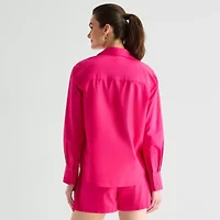 Worthington Womens Cuffed Long Sleeve Oversized Button-Down Shirt