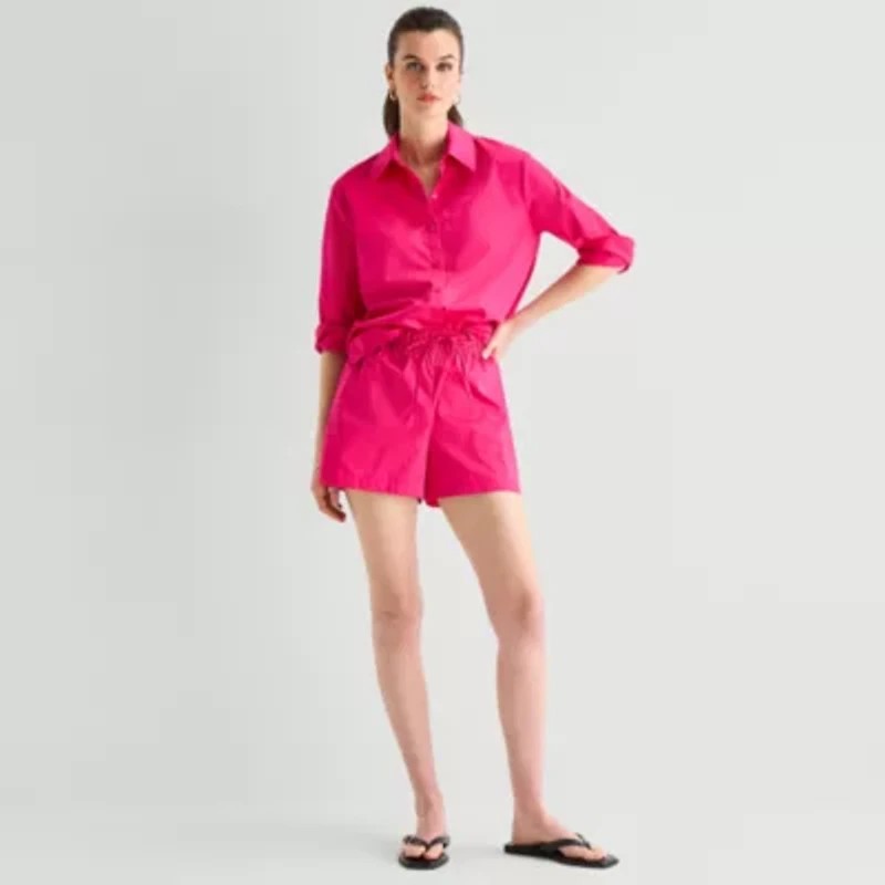 Worthington Womens Cuffed Long Sleeve Oversized Button-Down Shirt