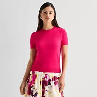 Worthington Womens Crew Neck Short Sleeve Pullover Sweater