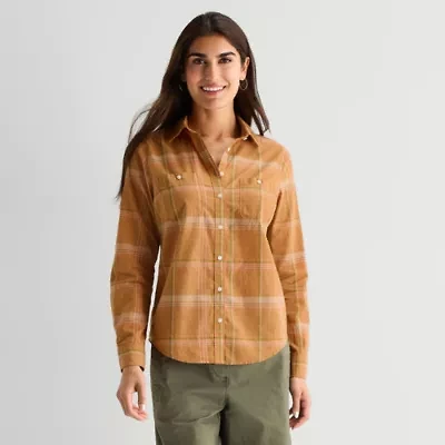 St. John's Bay Womens Cuffed Long Sleeve Regular Fit Button-Down Shirt