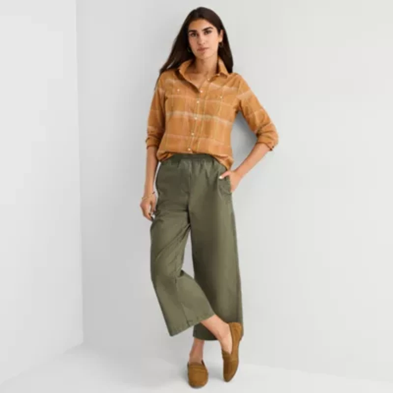 St. John's Bay Womens Cuffed Long Sleeve Regular Fit Button-Down Shirt