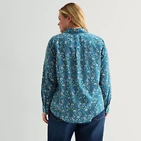 St. John's Bay Womens Plus Cuffed Long Sleeve Regular Fit Button-Down Shirt