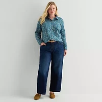 St. John's Bay Womens Plus Cuffed Long Sleeve Regular Fit Button-Down Shirt