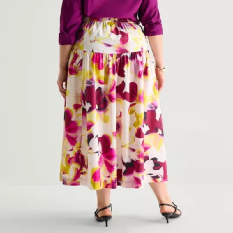 Worthington Womens Plus Midi Full Skirt