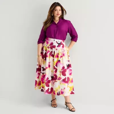 Worthington Womens Plus Midi Full Skirt