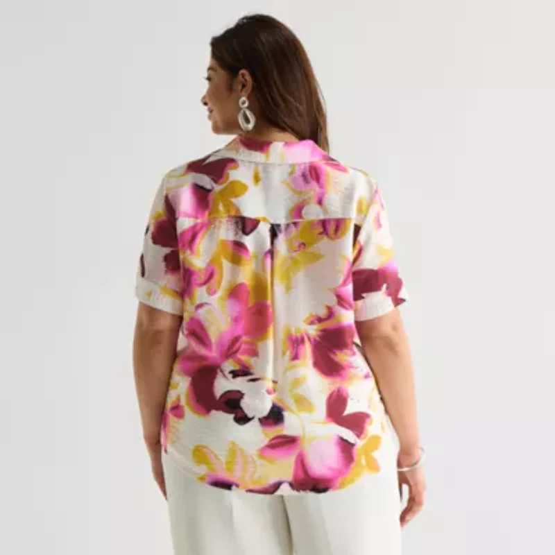 Worthington Womens Plus Cuffed Long Sleeve Slim Fit Button-Down Shirt