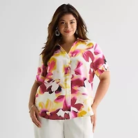 Worthington Womens Plus Cuffed Long Sleeve Slim Fit Button-Down Shirt