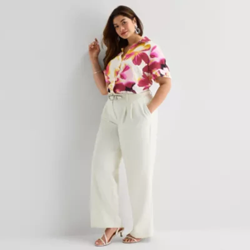 Worthington Womens Plus Cuffed Long Sleeve Slim Fit Button-Down Shirt