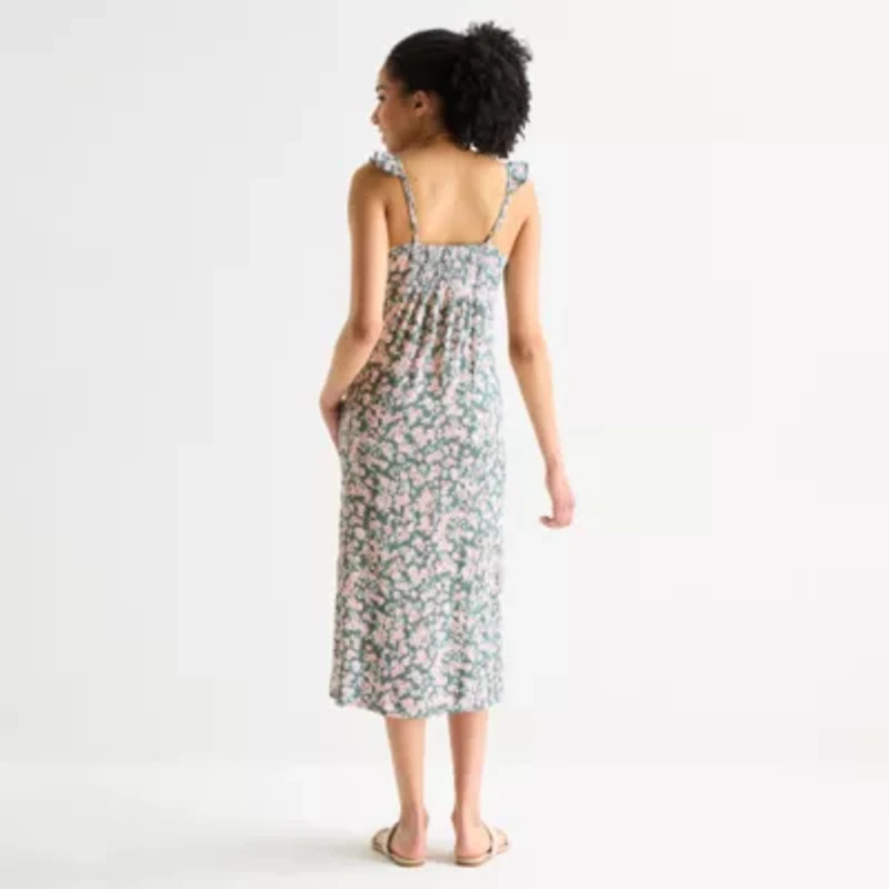 Arizona Womens Juniors Sleeveless Floral Midi Slip Dress