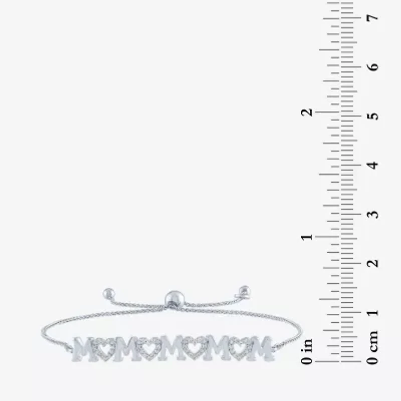 Yes, Please! "Mom" Womens 1/10 CT. T.W. Natural White Diamond Sterling Silver Heart Bolo Bracelet
