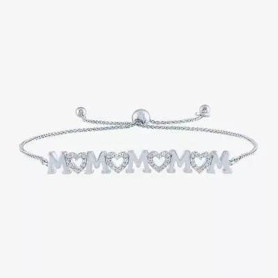 Yes, Please! "Mom" Womens 1/10 CT. T.W. Natural White Diamond Sterling Silver Heart Bolo Bracelet