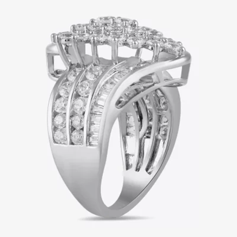 Diamond Blossom Womens 3 CT. T.W. Lab Grown White 10K or Yellow Gold Cluster Cocktail Ring