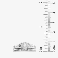 Womens 1/2 CT. T.W. Lab Grown White Diamond 10K Gold Round Side Stone Halo Bridal Set