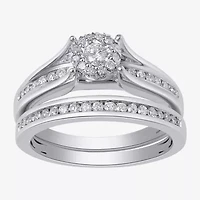 Womens 1/2 CT. T.W. Lab Grown White Diamond 10K Gold Round Side Stone Halo Bridal Set