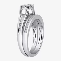 Womens 1/2 CT. T.W. Lab Grown White Diamond 10K Gold Round Side Stone Halo Bridal Set