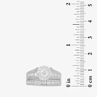 (G / I1) Womens 2 CT. T.W. Lab Grown White Diamond 14K Gold Round Side Stone Halo Bridal Set