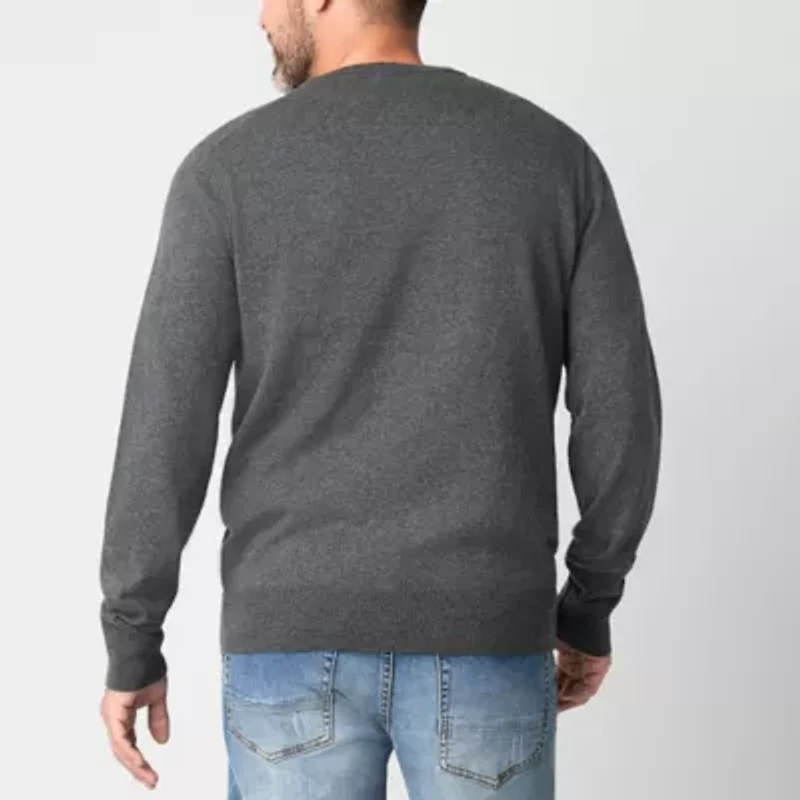 St. John's Bay Fine Gauge Mens V Neck Long Sleeve Pullover Sweater