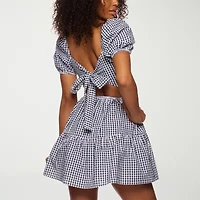 B. Smart Womens Juniors Short Sleeve Plaid Fit + Flare Dress