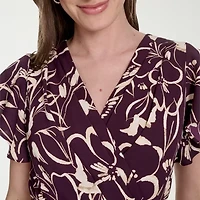 Marc New York Womens Short Sleeve Floral Midi Fit + Flare Dress