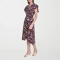 Marc New York Womens Short Sleeve Floral Midi Fit + Flare Dress