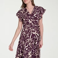 Marc New York Womens Short Sleeve Floral Midi Fit + Flare Dress