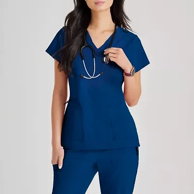 Barco Unify But167 Purpose 4-Pocket Womens Plus Tall V Neck Short Sleeve Stretch Fabric Moisture Wicking Wrinkle Resistant Scrub Top