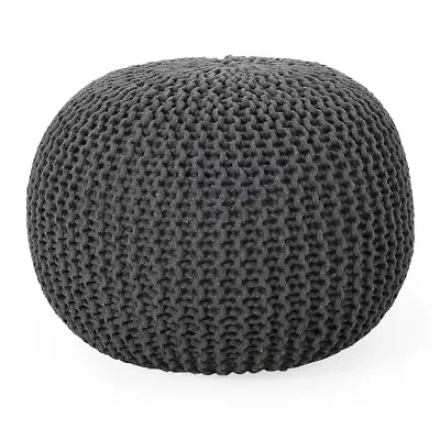 Nahunta Modern Knitted Cotton Pouf Ottoman