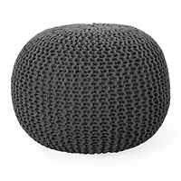 Nahunta Modern Knitted Cotton Pouf Ottoman