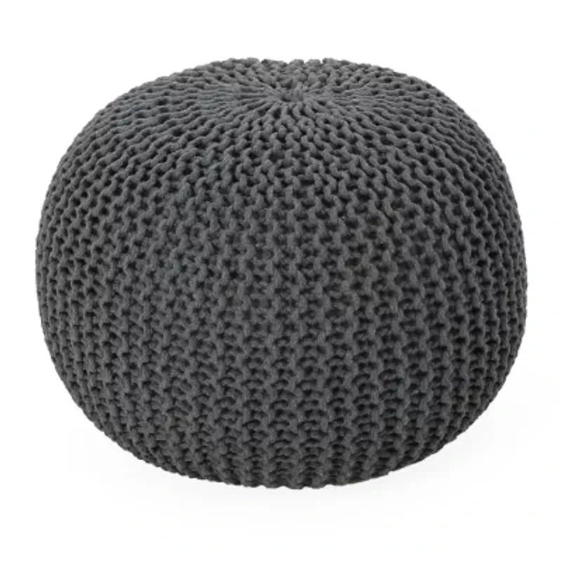 Nahunta Modern Knitted Cotton Pouf Ottoman