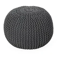Nahunta Modern Knitted Cotton Pouf Ottoman