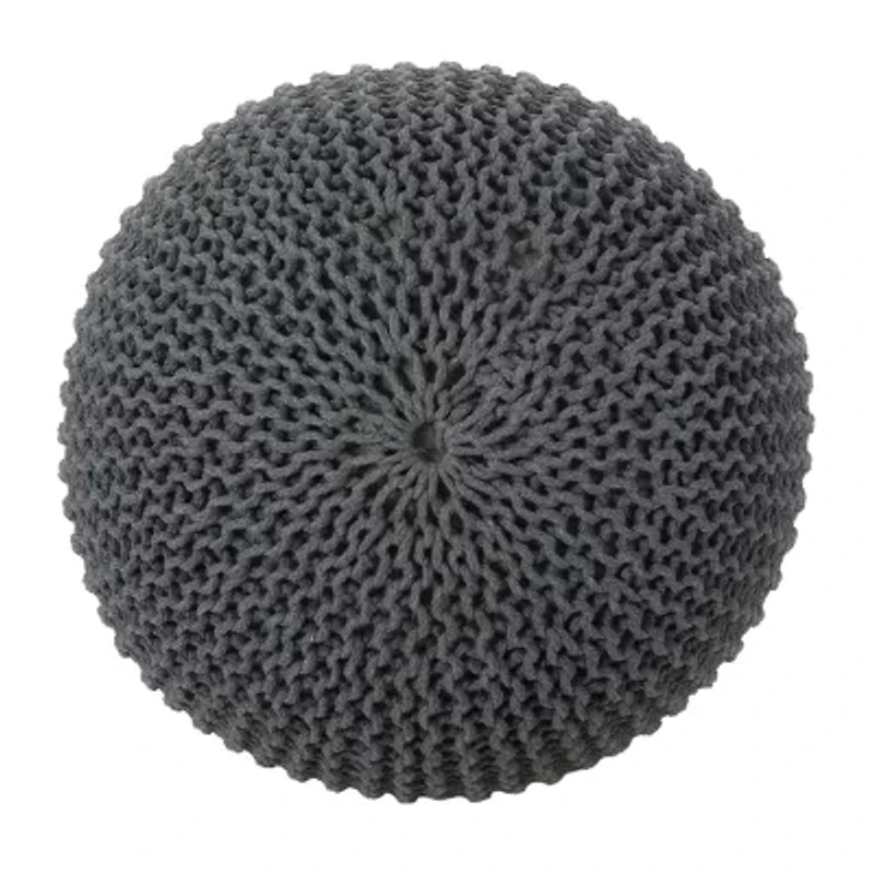 Nahunta Modern Knitted Cotton Pouf Ottoman