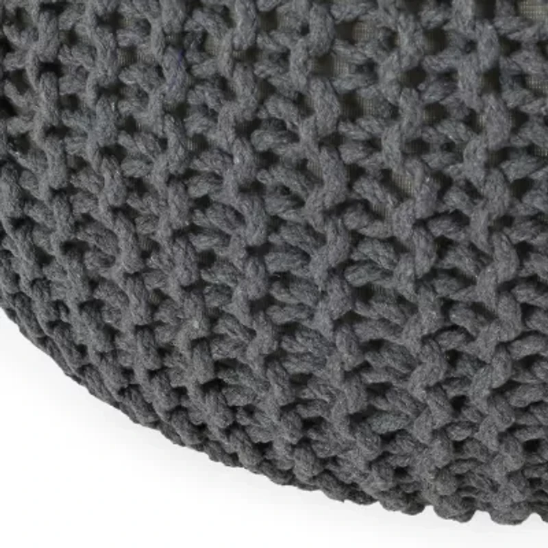 Nahunta Modern Knitted Cotton Pouf Ottoman