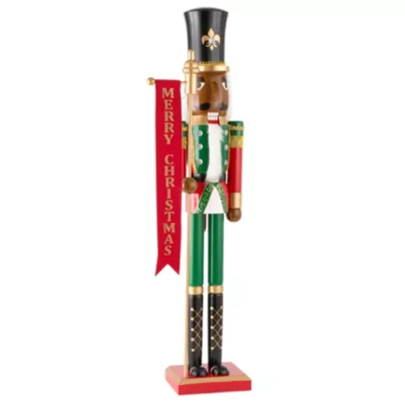 North Pole Trading Co. 36in Merry Christmas Banner African American Wood Christmas Nutcracker