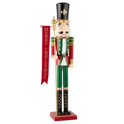 North Pole Trading Co. 36in Merry Chritmas Banner Wood Christmas Nutcracker