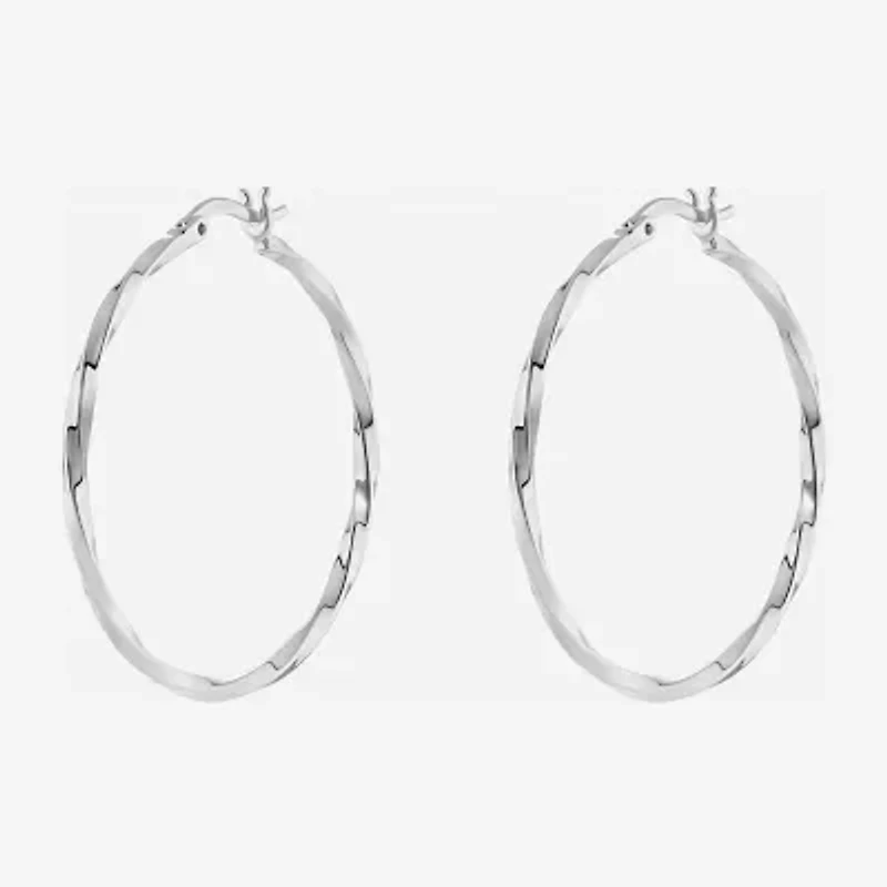 Silver Reflections Womens 60mm Hoop Earrings