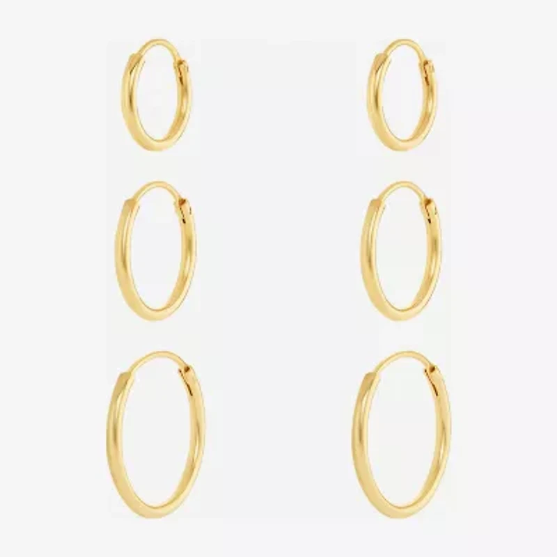 Silver Reflections Womens 18K Gold Over Brass 3 Pair Earring Set