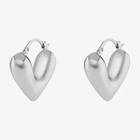 Silver Reflections Womens 25mm Heart Hoop Earrings